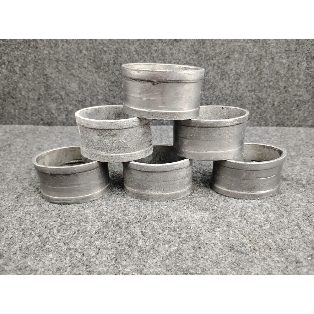 Oval Metal Napkin Rings Vintage Industrial Primitive Solid Set of 6 Pewter?